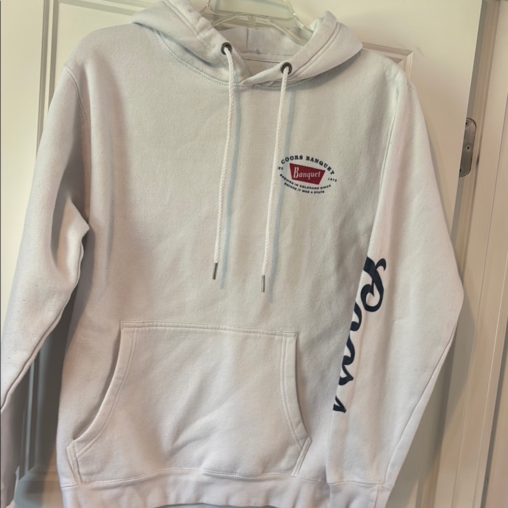 Coors White Hoodie Sweatshirt with Subtle Logo small spot on back